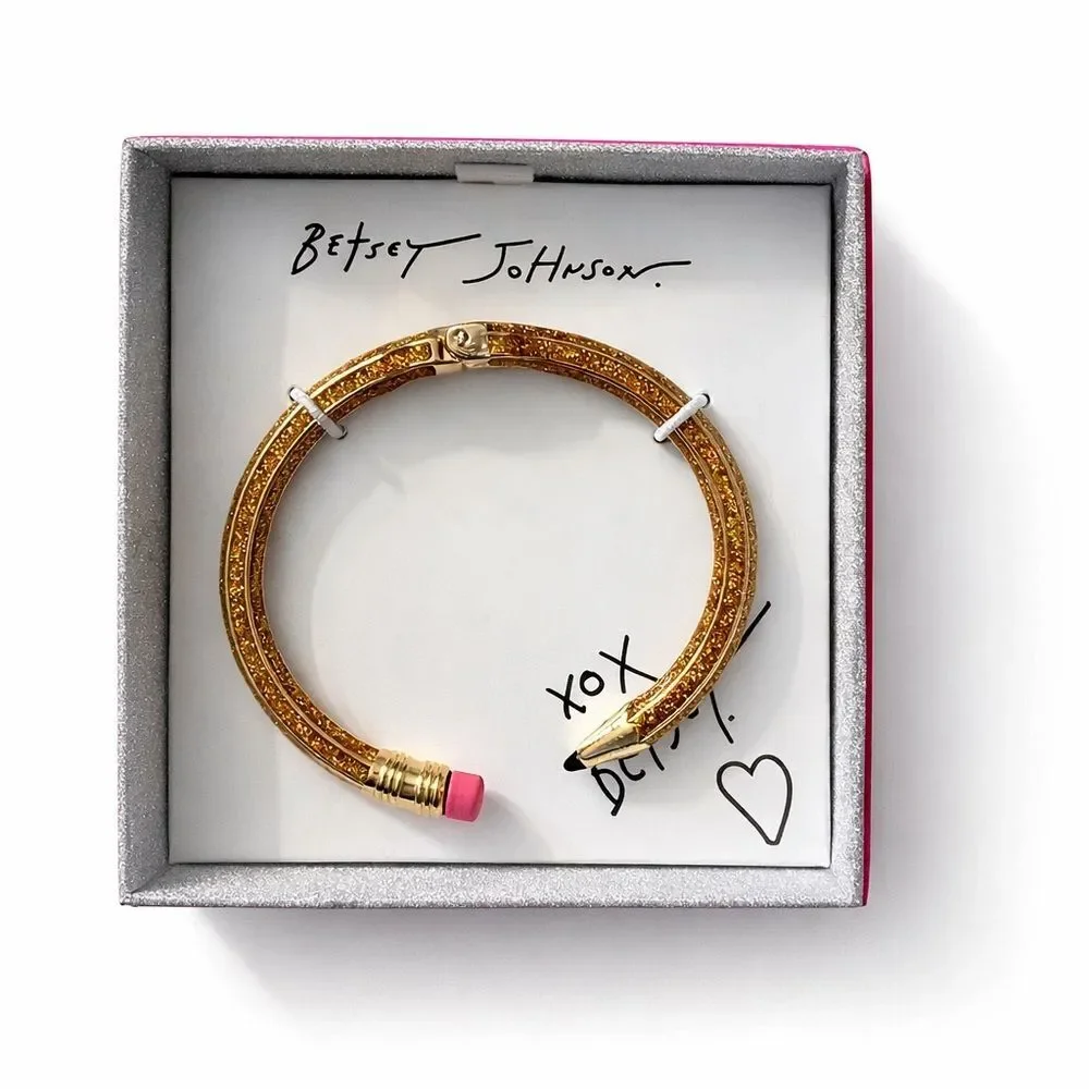 Betsey Johnson Pencil Bangle Bracelet – Gold Tone Glitter NIB